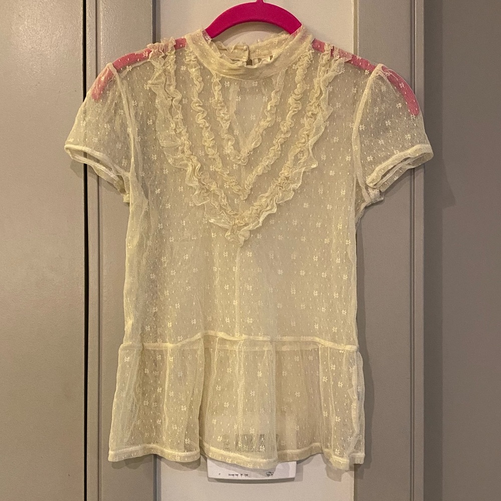Frenchi Beige See Through Lace Top
